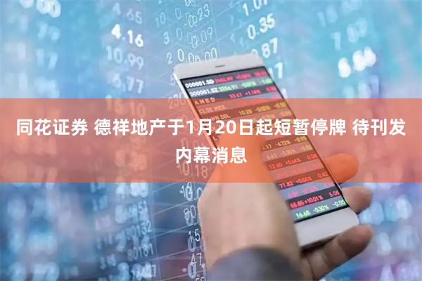 同花证券 德祥地产于1月20日起短暂停牌 待刊发内幕消息
